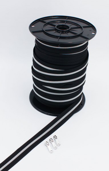 Endlosreißverschluss metallisiert schwarz/ silber (1m)